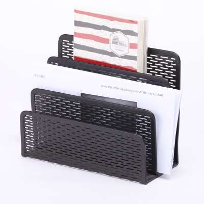 Black Metal Mesh Desktop Document Organizer with 8 Tiers Sections Inclined